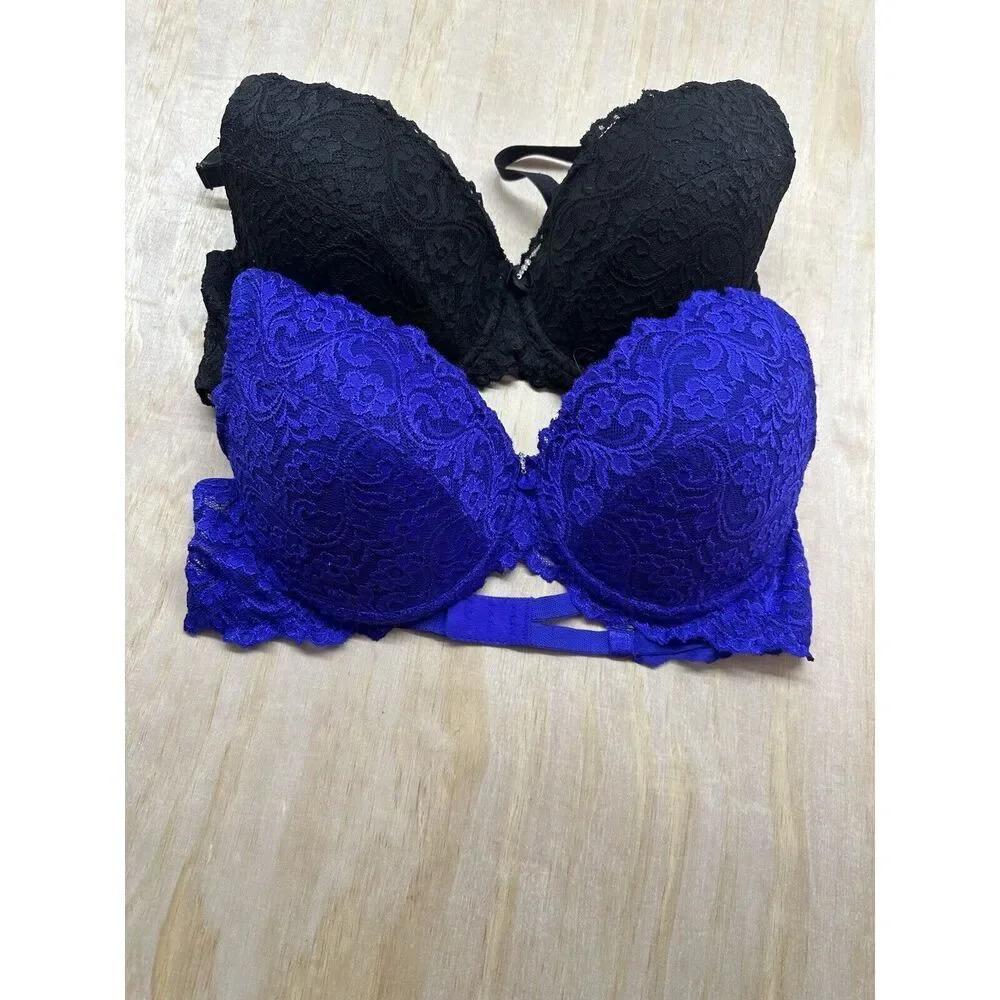 Two! Smart & Sexy Bras 40D‎ Purple Black Lace Underwire Push Up